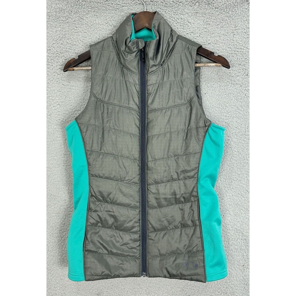 Oakley Vest Women Small Gray Green Quilted Packable Fleece Outdoor Hiking Active